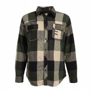 Akademiks Green and Gray Plaid Casual Button Down Shirt